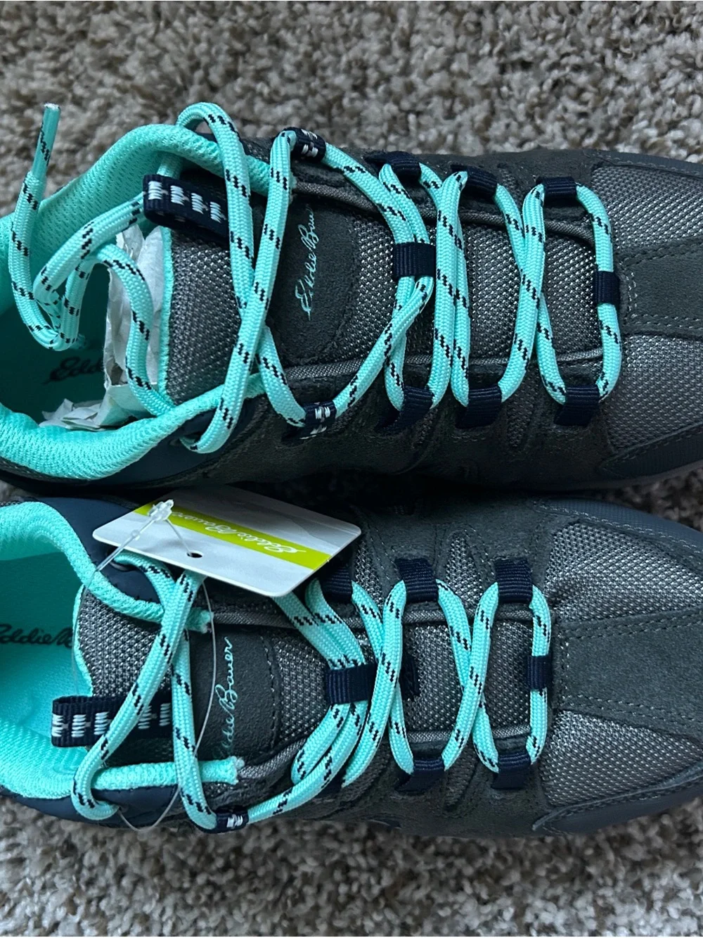Eddie Bauer Women’s Gray and Teal Lace-Up Hiking Shoes, NWT, size 8